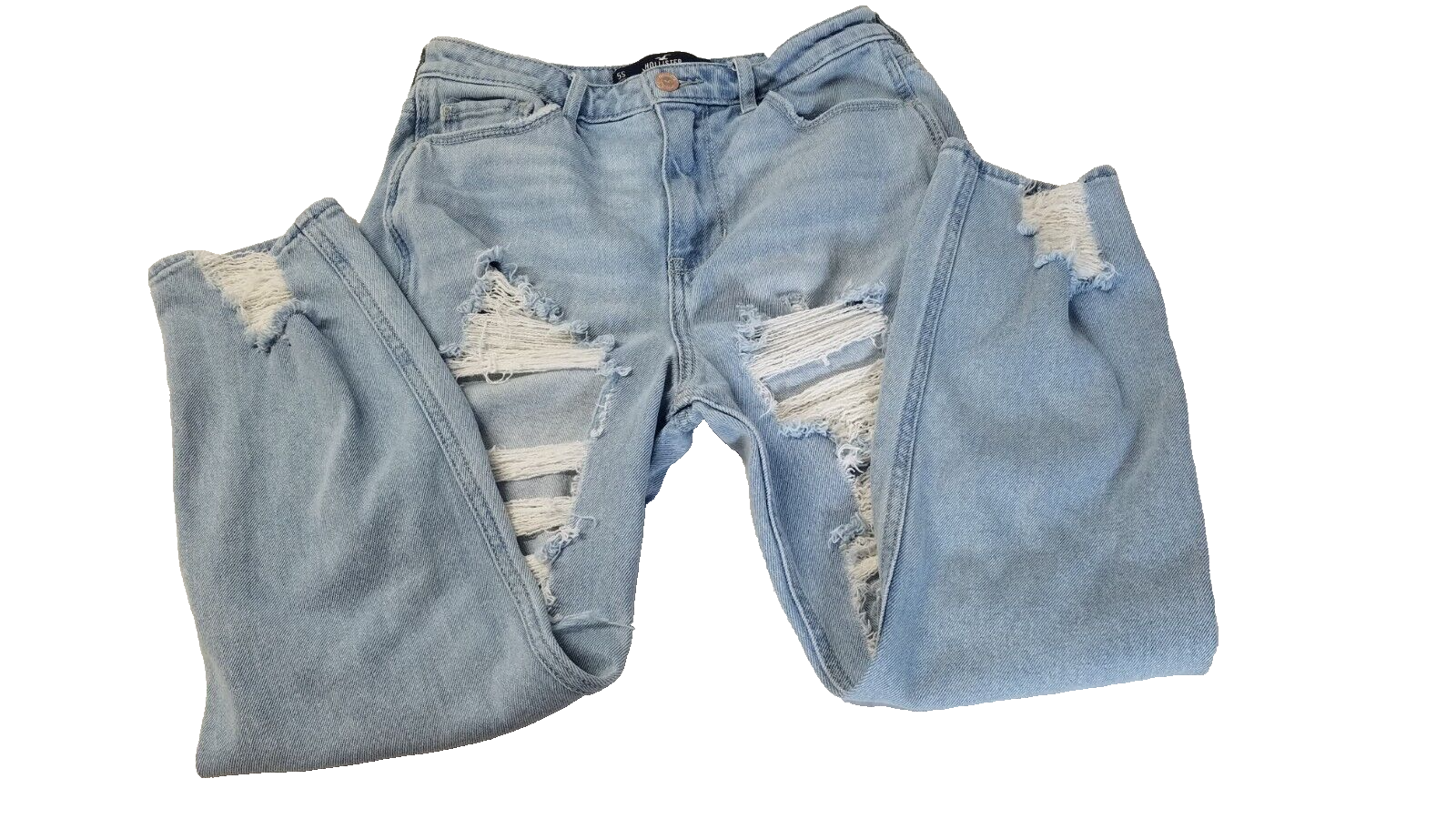 Hollister Mom Jeans 5S 27x25 Blue Denim Distress Destroy Hi Rise Skinny 1235-image