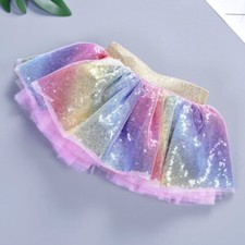 Girl Tutu Skirt Headband Outfit Sequin Mesh Cute Rainbow Children Dance Wear New