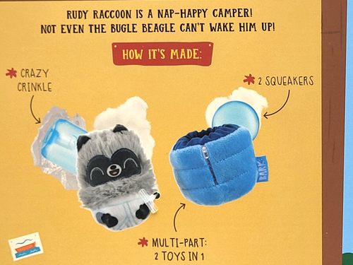 BarkBox Nap Bandit Raccoon XS/S Squeaky Crinkly Peluche 2 in 1 Giocattolo per Cani 4,5" - Foto 13 di 14