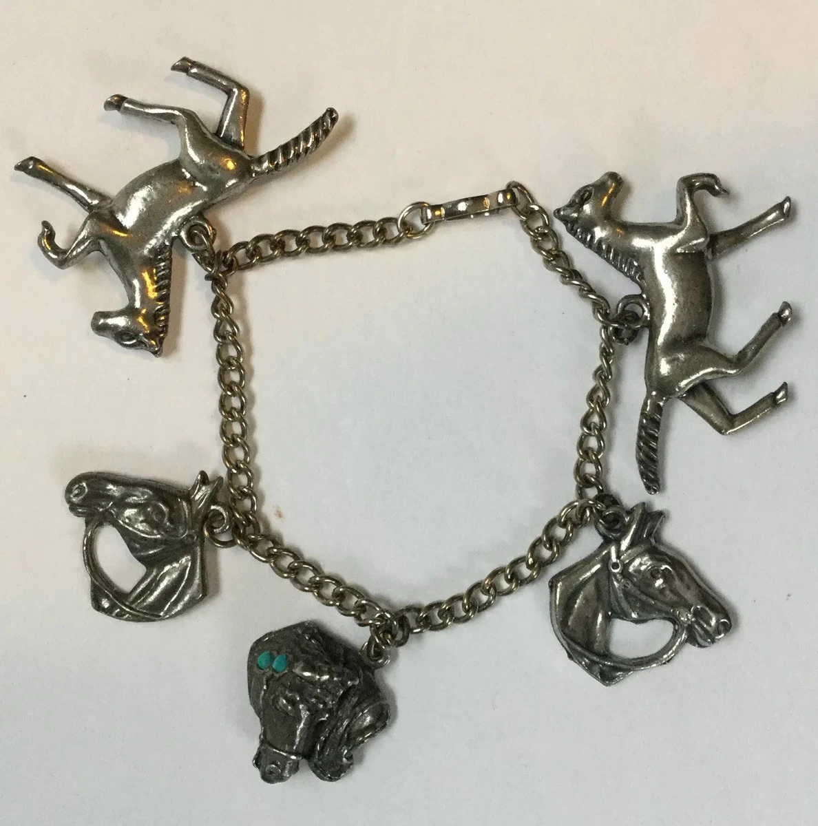 Horses with Crystals + Stainless Steel + Charm Bracelets + 5 Inches to 6 Inches + Charm Bracelets