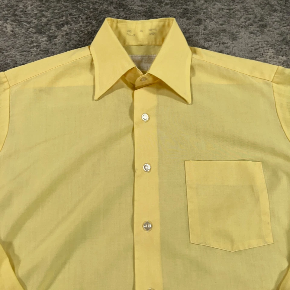 Camisa vintage Sears para hombre 15,5X32 amarilla manga larga abotonada años 70 Perma Prest Foto 2 de 4