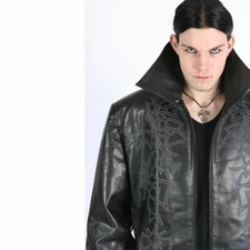 Gothic Mantel Underworld Kunstleder schwarz mit Stickerei