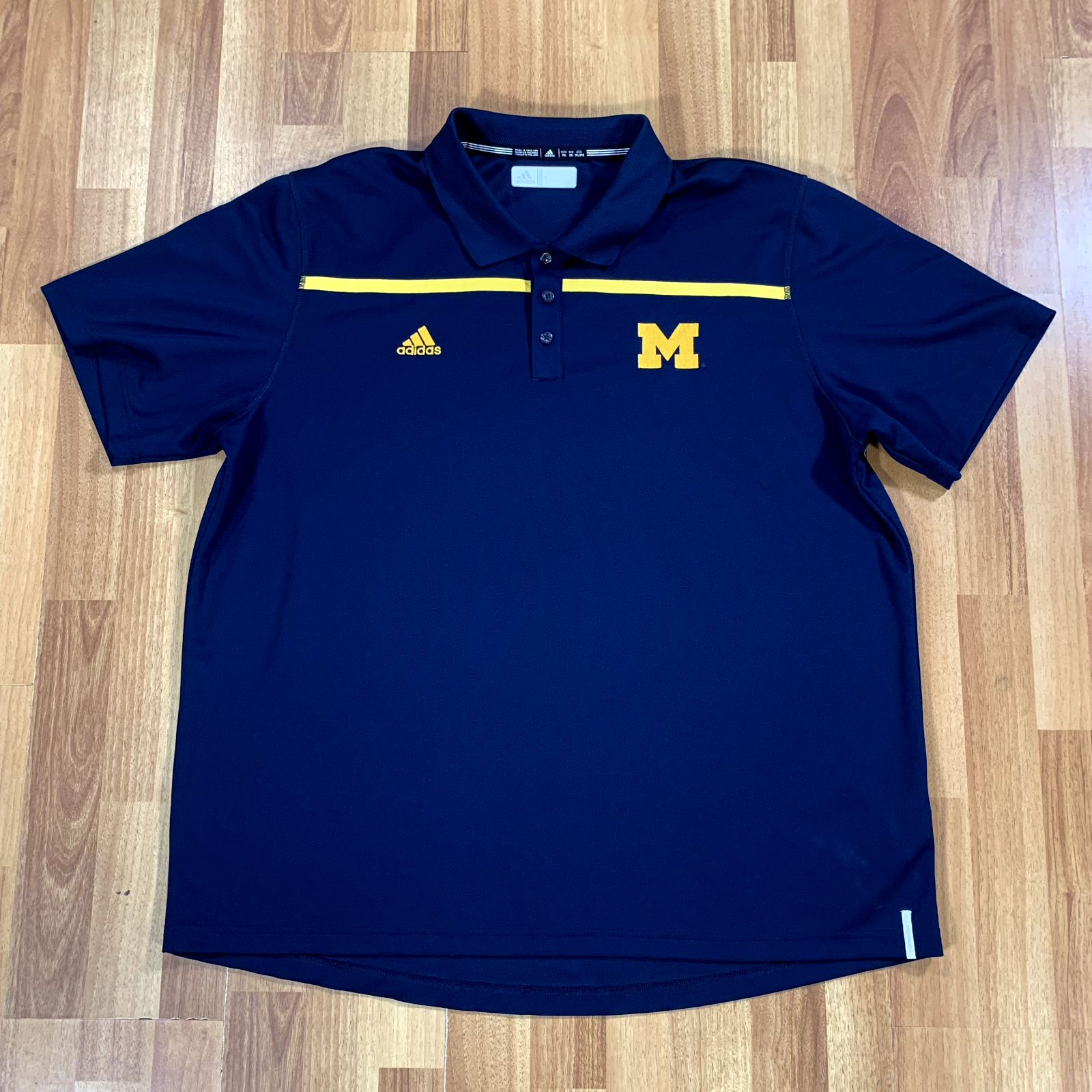 Nike Polo Shirt Mens 2XL XXL Blue Yellow Stripes Michigan Wolverines