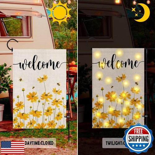 Spring Summer Floral Welcome Garden Flag with LED Lights, 12 x 18 Inch Double - Picture 2 of 5