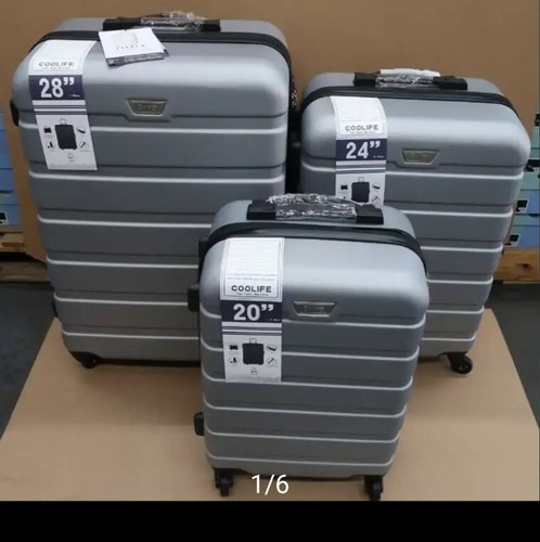 COOLIFE ABS GRAY Suitcase Luggage 3 Piece Set 20"/24"/28" TSA Lock Spinner NEW