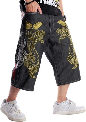 Men's Baggy Denim Shorts Loose Fit Mid Rise Hip Hop Skateboard Style Cotton - Picture 24 of 26