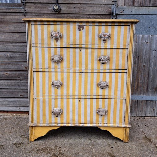 Anique Painted Chest Of Drawers / Stripes / Yellow And White Chest Of
