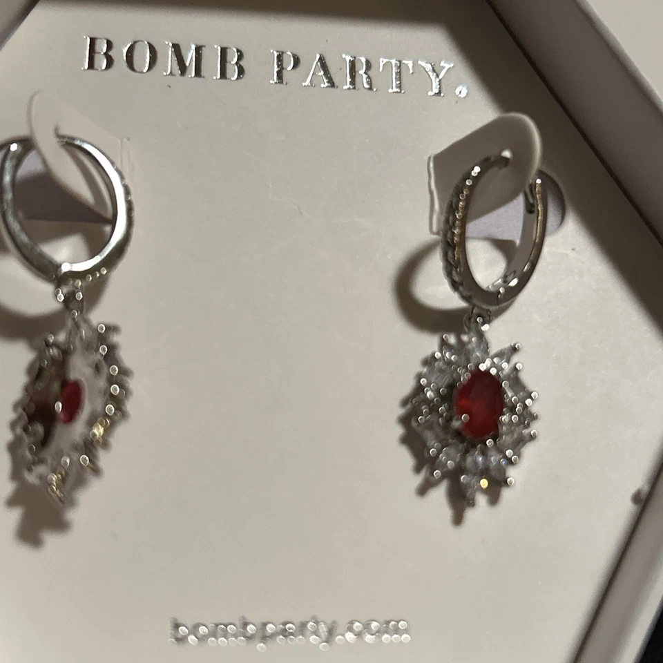 Brincos de festa bomba de 2 anéis fusão natural rubi birmanês e cristal de gelo marinho aquático - Imagem 4 de 4