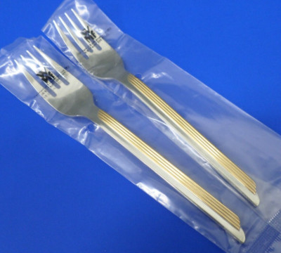 2 WMF Cromargan STRATOS GOLD Accent Glossy Stainless Japan Flatware SALAD FORKS