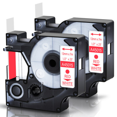 Compatible DYMO D1 LabelManager 45015 Red on White Label Tape 1/2'' S0720550 2PCS