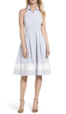 NWT ELIZA J Halter Shirtdress In Blue/ White  Women’s Size 8