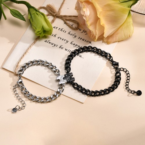 Vnox 2pcs Matching Couple Bracelets Love Heart Puzzle Bangle Chain Men Women - Picture 11 of 14