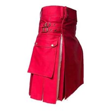 Scottish Handmade Kilt For Men's Red Cotton Utility Kilt Custom Size Hybrid Kilt