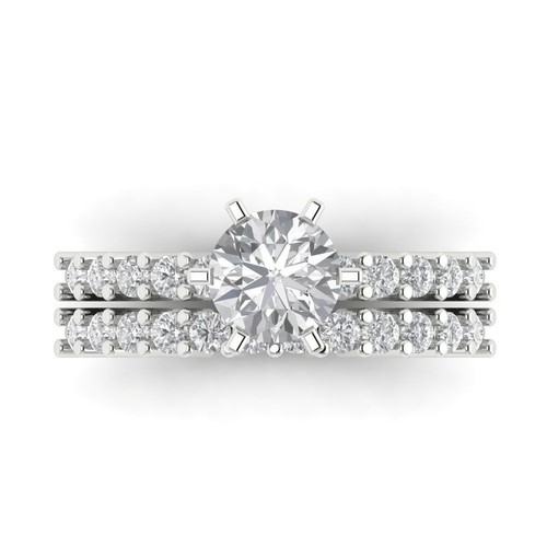 Ensemble de bagues rondes 3,10 carats or blanc 14 carats diamant simulé mariage - Photo 1 sur 11