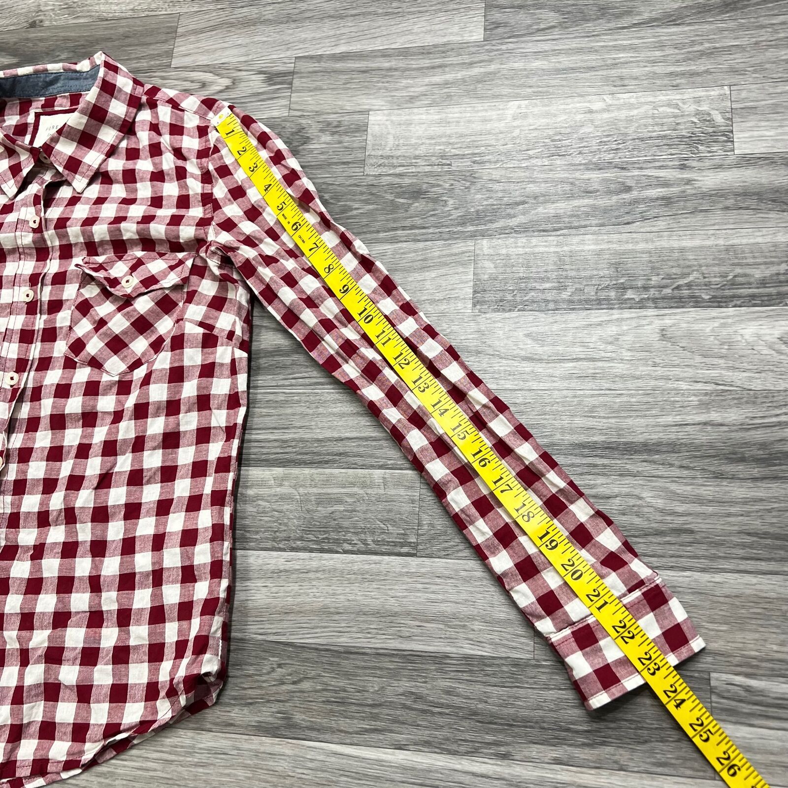 FOREVER 21 Button Down Collared Red Plaid Casual … - image 10