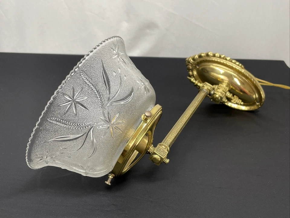 CONVERTED Antique Vtg Gas Wall Sconce Victorian Arts & Crafts Deco Brass & Glass - Image 3 of 4