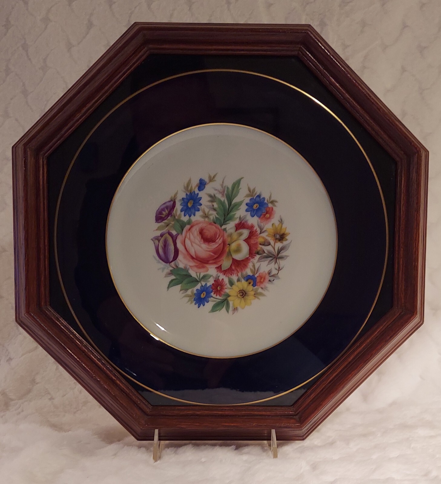 FRAMED - Rosenthal Bavaria Floral Floral Cobalt & Gold 10 1/2 Inch Plate Vintage