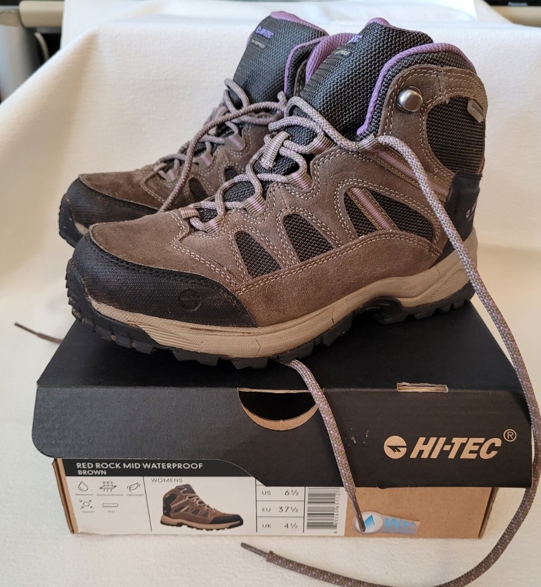 Hi-Tec Womens Red Rock Mid Waterproof Hiking Boots Brown Used Once