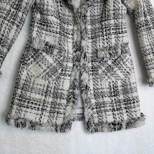 Grace Chuang NY Womens Jacket Coat S Black White Silver Thread Fringe Tailored - Picture 3 of 18