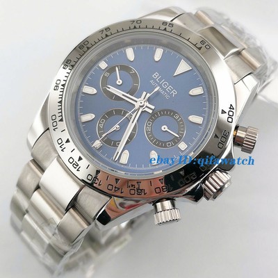 39mm bliger blue dial mineral glass 