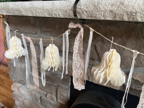 Vintage Aged Honeycomb Wedding Bell Garland Bridal Shower Decor - Picture 2 of 8