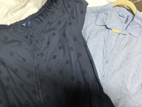 Izod Damen Oberteile Sommer zwei 2 Kurzarm Button Down Bluse Ombre Blau XL - Bild 5 von 6