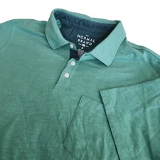 The Normal Brand Polo Shirt Top Men's M 100% Cotton Slub Pocket Teal Green