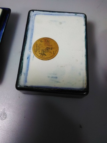 Vintage Moorcraft Blue Pottery To The Late Queen Mary Ash Tray And Container - Picture 6 of 7