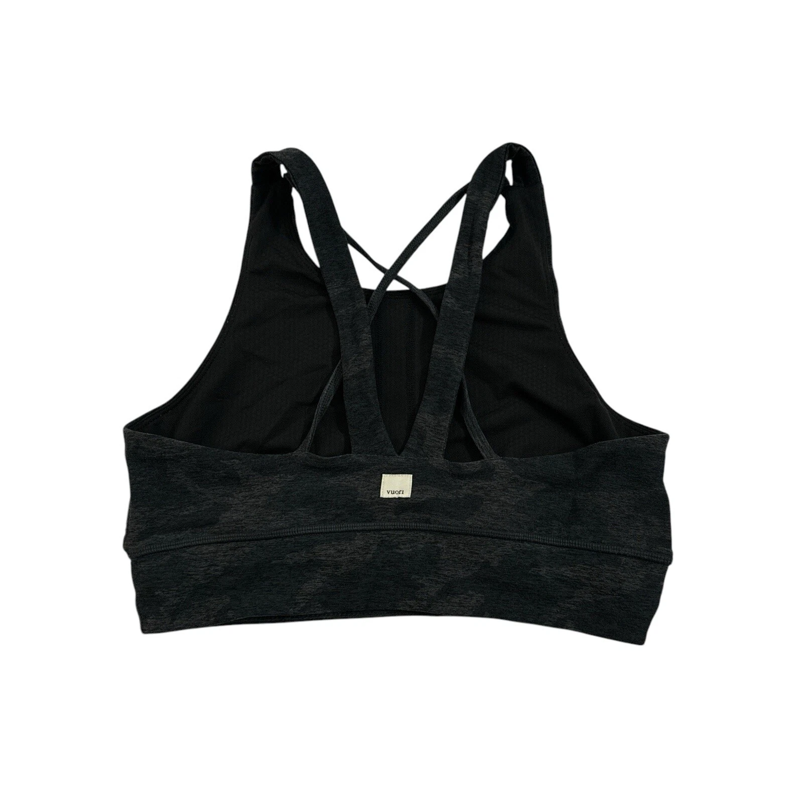 vuori elevation high neckline grey camo tank-bra