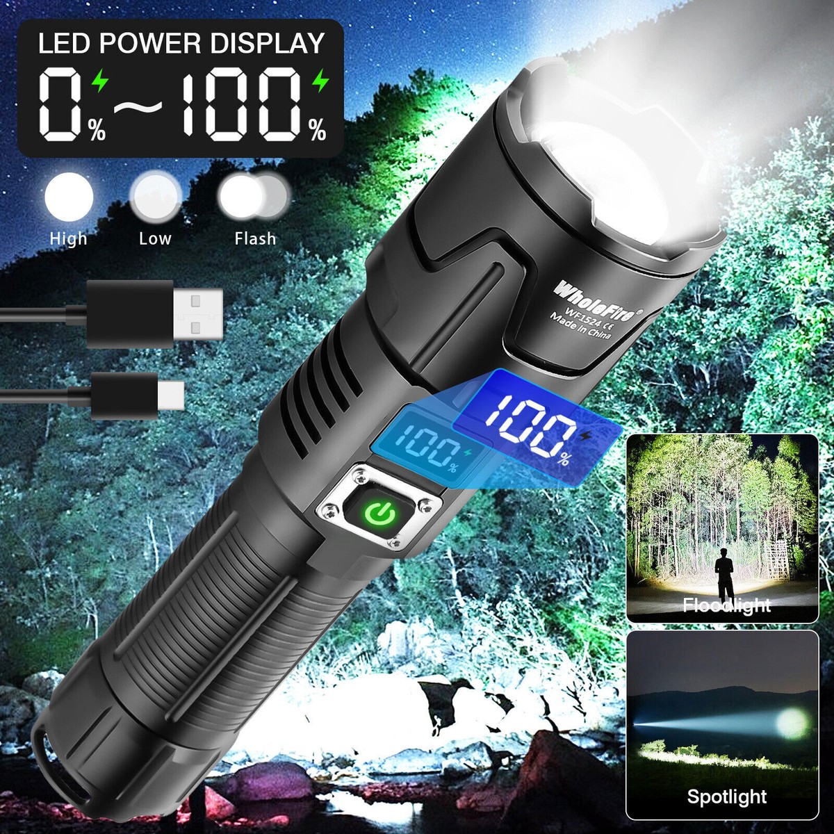 1/2x Super Brght 1200000LM Torch Led Flashlght USB Rechargeable