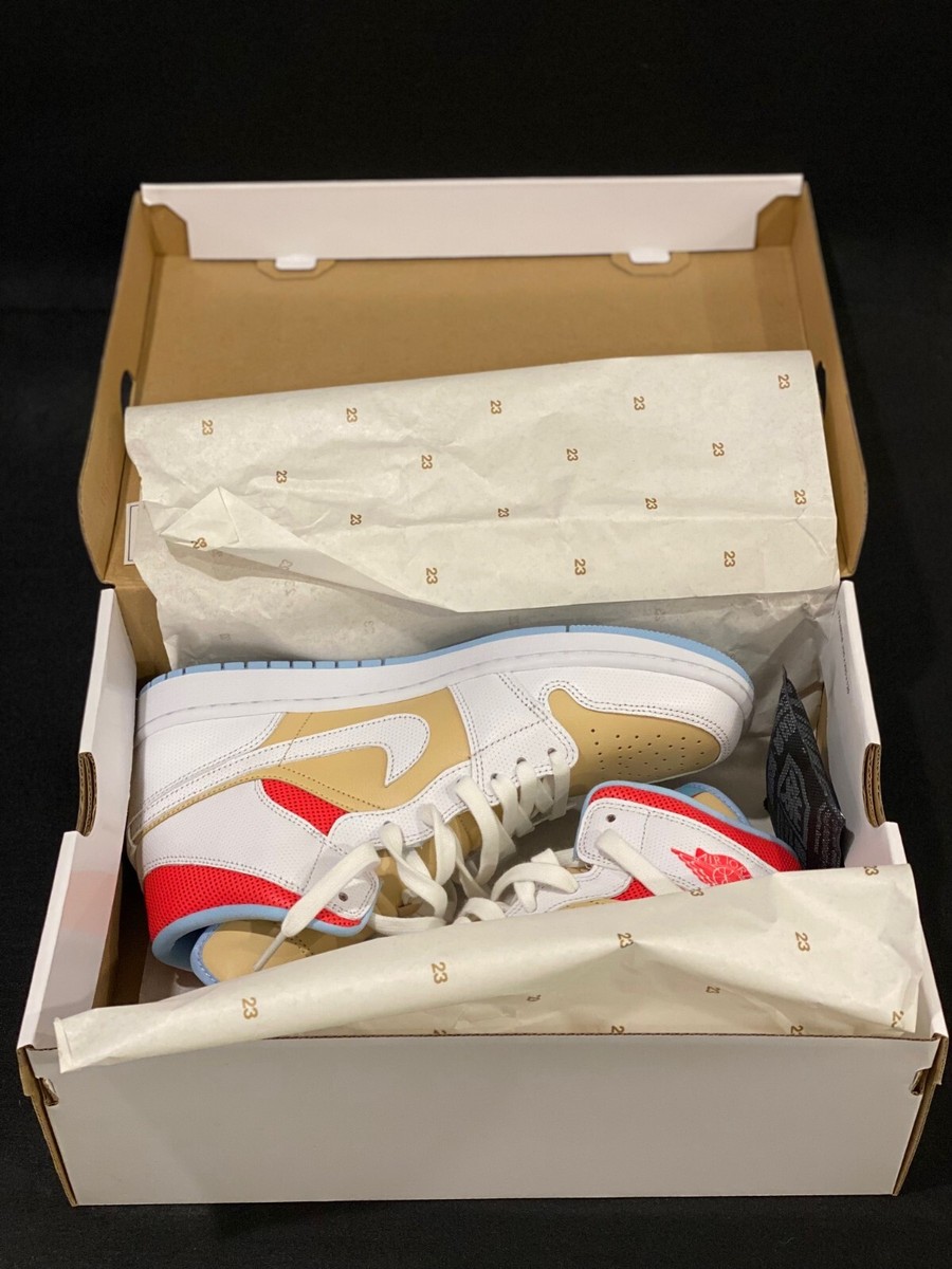 jordan 1 mid sesame flash crimson