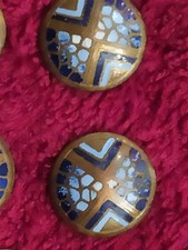Lot De 6 Boutons Anciens Style Art Déco Marron Effet Mosaïque - Diamètre 21mm, Occasion