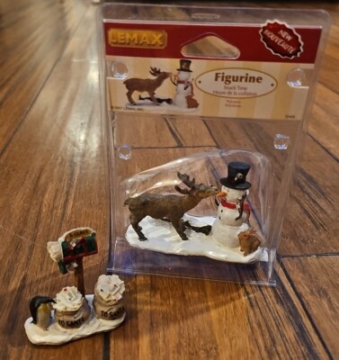 Lemax Christmas Village Snack Time Santas Mail Snowman Reindeer Lot Of 2
