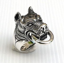 Dog Pitbull Head Heavy 925 Sterling Silver Men Biker Ring Punk Gothic Rocker