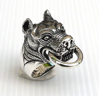 Gothic Jewellery Men's Boy's Pit Bull 3D Dog Head Biker Ring