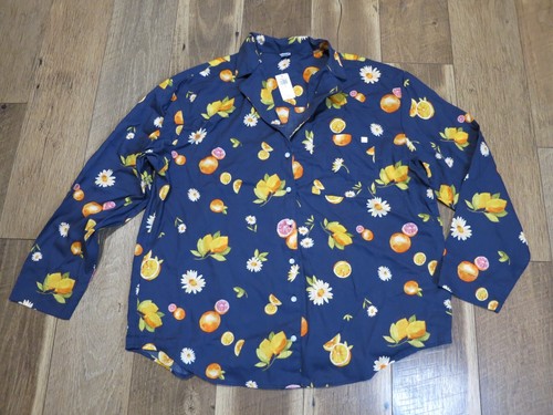 Old Navy Blue Citrus & Daisy Silky Cotton-Blend Pajama Sleep Night Top Sz M NWT