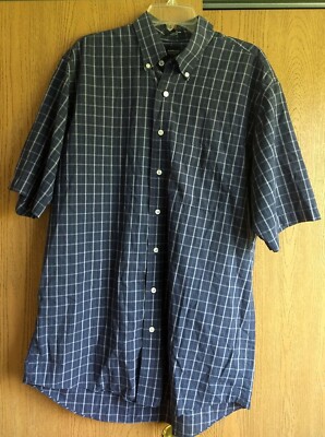 ARROW WRINKLE FREE Men Casual Plaid Short SleeveButton Down L TALL 16-16.5 Blue 