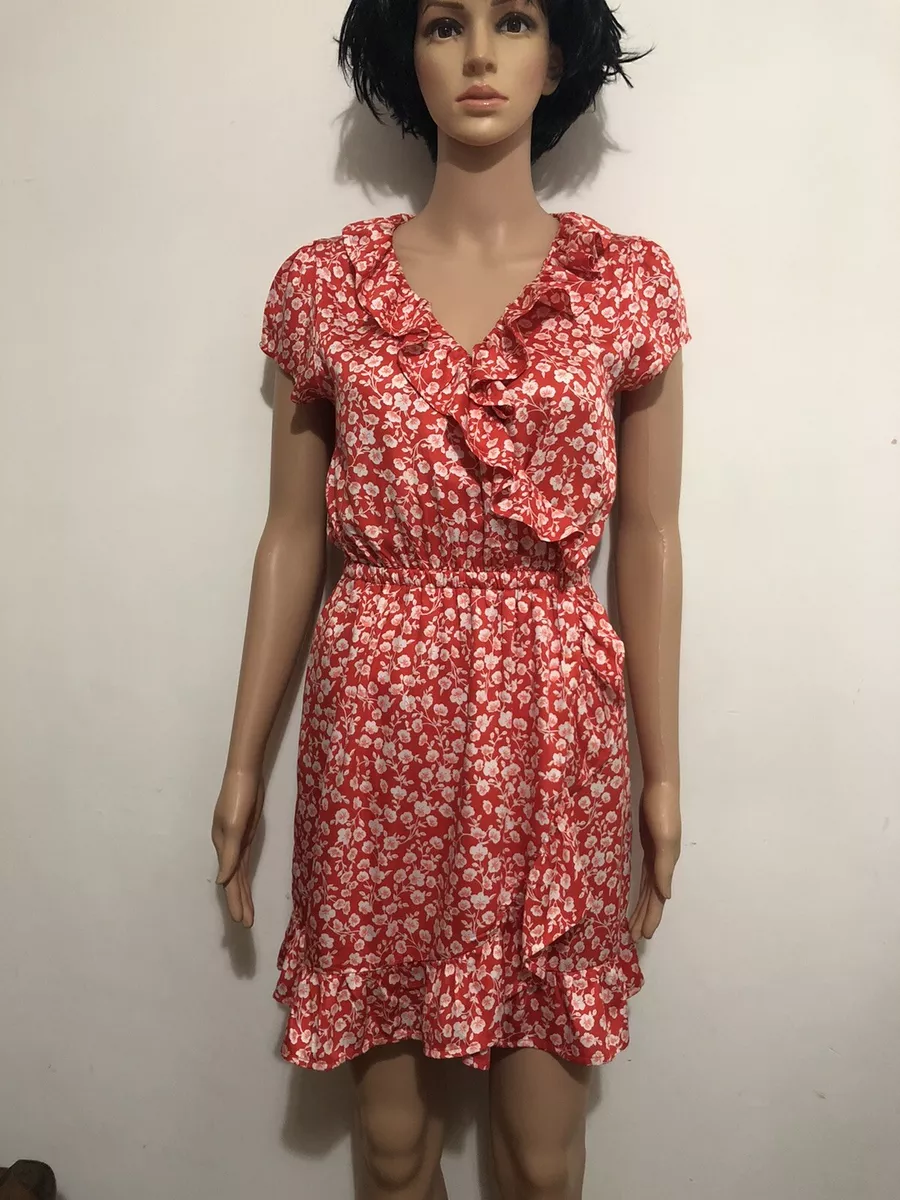 BILLABONG RED WHITE FLORAL ELASTIC WAIST XOVER COMFY RUFFLE DRESS