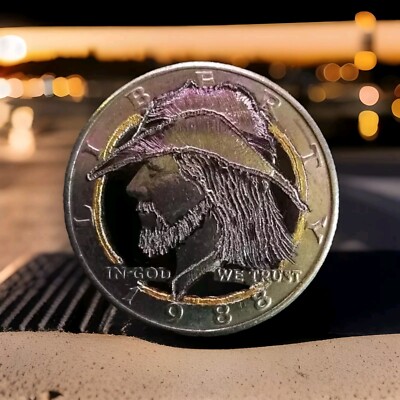 Kennedy Half Dollar hand carved original by J&M Tarantula as Chuck Norris Walker