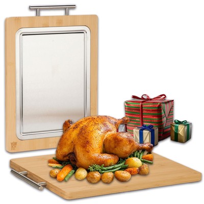 304 Stainless Steel Cutting Board with Grooves & Wood Cutting Board for Kitch...
