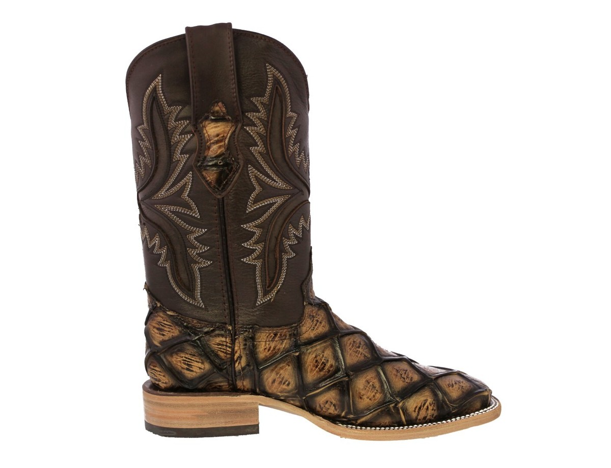 Mens Honey Brown Western Boots Leather Pirarucu Fish Print  display picture 1
