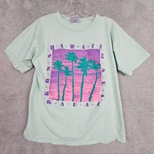 Vintage 70s Single Stich T Shirt M Blue Hawaii Maui Cotton Short Sleeve FLAWS