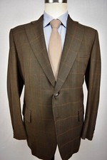 1970's Hickey Freeman Brown Windowpane Check Two Button Two Piece Suit Size: 40R