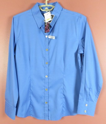TB10029- NWT PECK & PECK Women Wrinkle Free 100% Cotton Blouse Deep Blue 10 $98