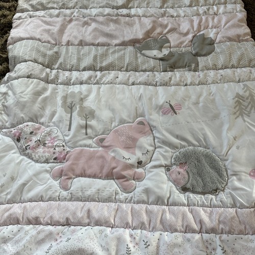 Baby Blanket Comforter Girl Sleepy Woodland Animals Fox Raccoon Pink Gray - Picture 16 of 16
