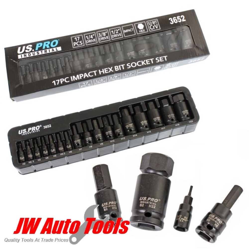 17pc IMPACT HEX BIT SOCKET SET by US PRO INDUSTRIAL 2mm/22mm Metric Allen Keys