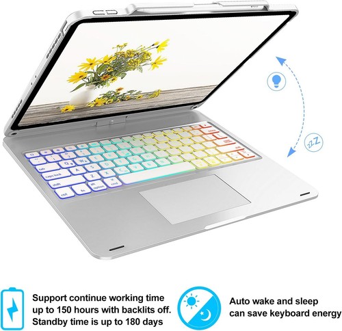 For iPad Pro 12.9 inch 3rd/4th/5th/6th Gen Touchpad Keyboard Case 360° Rotatable - Picture 27 of 30