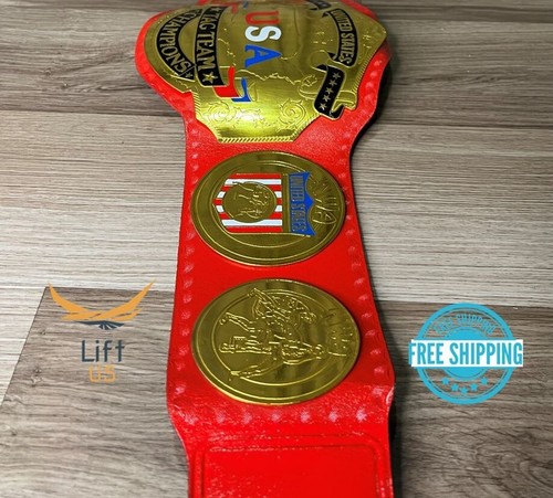 NWA USA Tag Team Heavyweight Champion Replica Belt 4mm Brass Adult Size Red - Picture 5 of 6