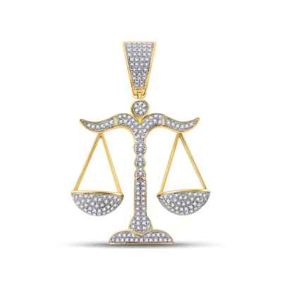 Diamond Libra Scales of Justice Charm 10k Yellow Gold Mens Pendant 3/8 Cttw