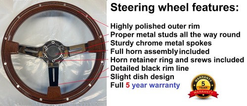 CLASSIC 3 SPOKE WOOD RIM WOODEN STEERING WHEEL AND BOSS KIT HUB FIT ALL NISSAN - Picture 5 of 5
